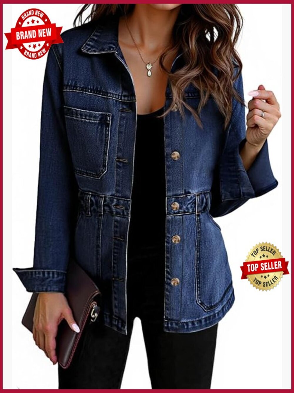 Distressed Oversized Denim Jacket Button Down Shacket with Pockets